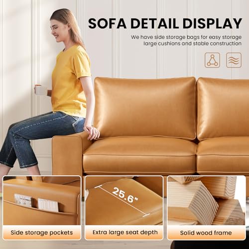 Modern Faux Leather Loveseat Sofa, Compact Small Couch with Spring Cushions & Solid Wood Frame, Easy-Clean Removable Cover, Living Room Office Apartment Furniture (71.25