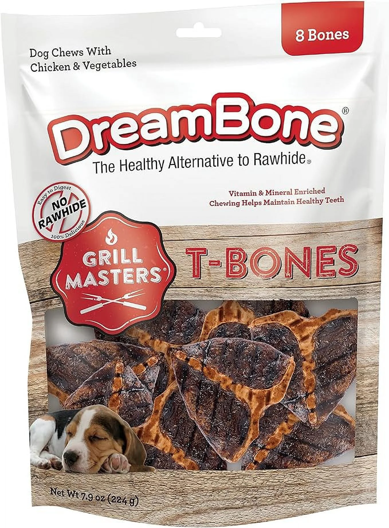 DreamBone Grill Masters T-Bones 8 Count, Small, Rawhide-Free Chews for Dogs