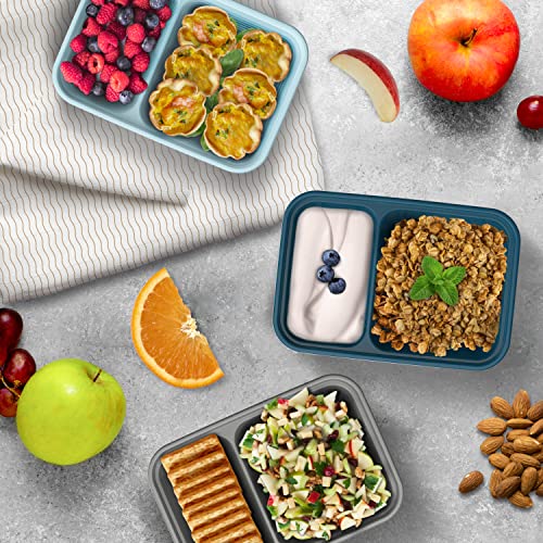 Bentgo® Prep - 2-Compartment Snack Containers with Custom-Fit Lids - Reusable, Microwaveable, Durable BPA -Free, Freezer and Dishwasher-Safe Meal Prep Food Storage - 10 Trays & 10 Lids (Pewter)