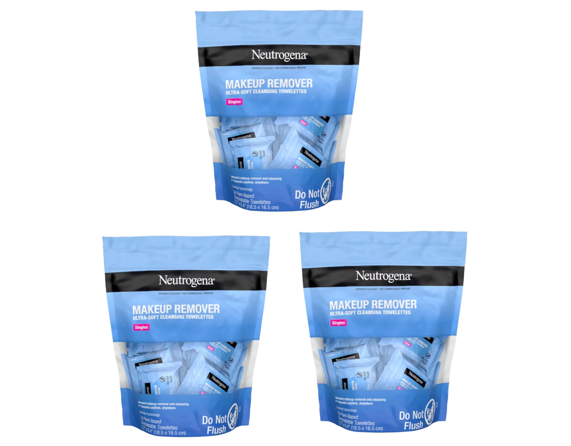 3 Pack Neutrogena Cleansing Facial Wipes, Individually Wrapped, 1 Bag of 20 Each