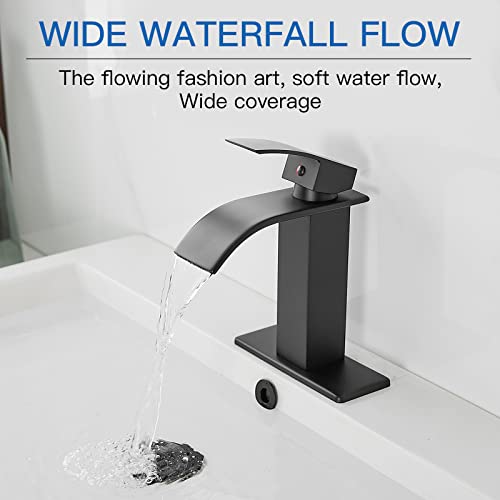 BWE Vessel Sink Faucet Modern Waterfall Chrome Single Hole Bathroom Faucet Single Handle with Pop up Drain Without Overflow Assembly Vanity Basin Bath Sink Faucets Mixer Tap