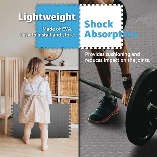 Art3d Eva Puzzle Exercise Mats, 1/2” Thick Foam Interlocking Tiles for Gyms, Flooring, Workout, Gym Equipments, Pack of 6