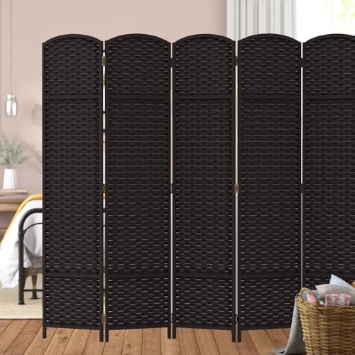 Room Divider 4 Panel Screen 5.6 Ft Tall Partition Room Dividers Brown Privacy Screens Folding Room Separation Free Standing Waterproof Wood Frame Wall Divider