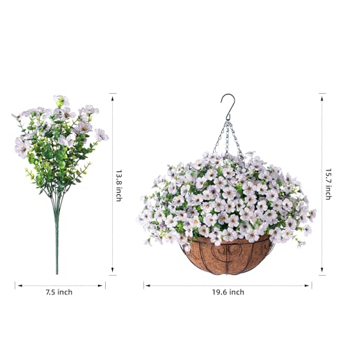 Artificial Fake Hanging Plants Flowers Basket for Outdoor Outside Porch Summer Decoration, Faux Silk Hotpink Dasiy UV Resistant Realistic in Planter for Home Patio Garden Yard