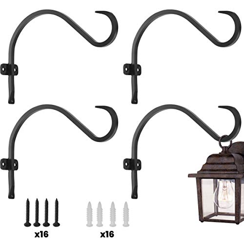 Hanging Plant Bracket (4 Pack - 12 inches), Sturdy and Stable Wrought Iron Plant Hanger Bracket Outdoor, Strong Metal Hooks for Hanging Plant, Flower Basket/Lantern/Bird Feeder Hanger (4Pack-12inches)