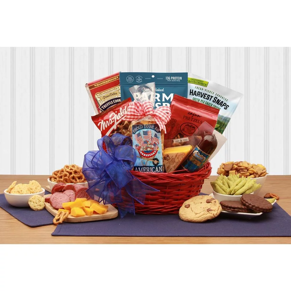 GBDS Proud To Be An American Patriotic Snack Gift Basket - July 4th gift basket - patriotic gift