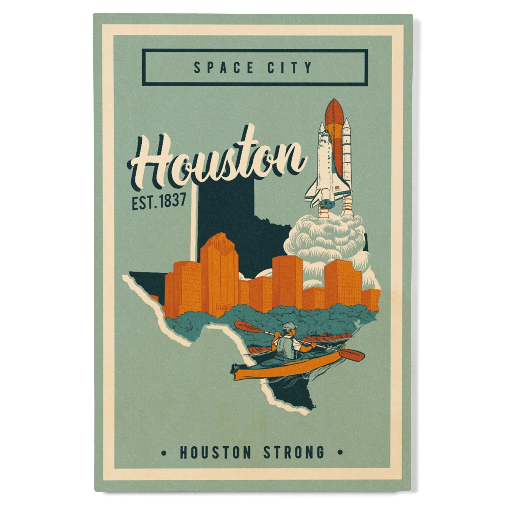 Houston, Texas, Urban Traveler Birch Wood Wall Sign (12x18 Rustic Home Decor, Ready to Hang Art)