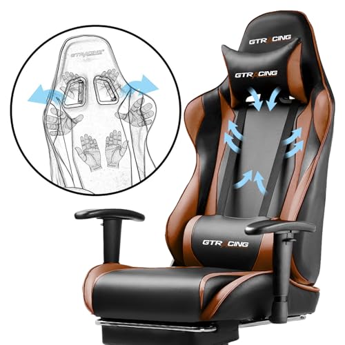 GTRACING Gaming Chair with Footrest, Ergonomic Computer Game Desk Chair, Reclining Game Chair Seat Height Adjustment, Swivel Rocker with Headrest and Lumbar (Blue)