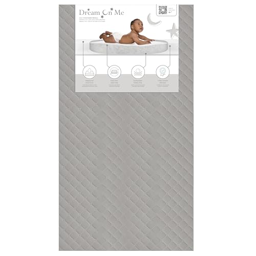 Dream On Me Asheville 4” Firm Fiber Crib And Toddler Mattress | Waterproof | GreenGuard Gold Certified | Dual-Sided Mattress | Grey Embossed Cover | Lightweight Reversible Design