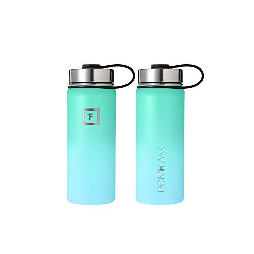 IRON °FLASK Camping & Hiking Hydration Flask with 3 Lids - Stainless Steel, Double Walled & Vacuum Insulated Water Bottle - Leak Proof & BPA Free (Midnight Black, Straw - 40 oz)