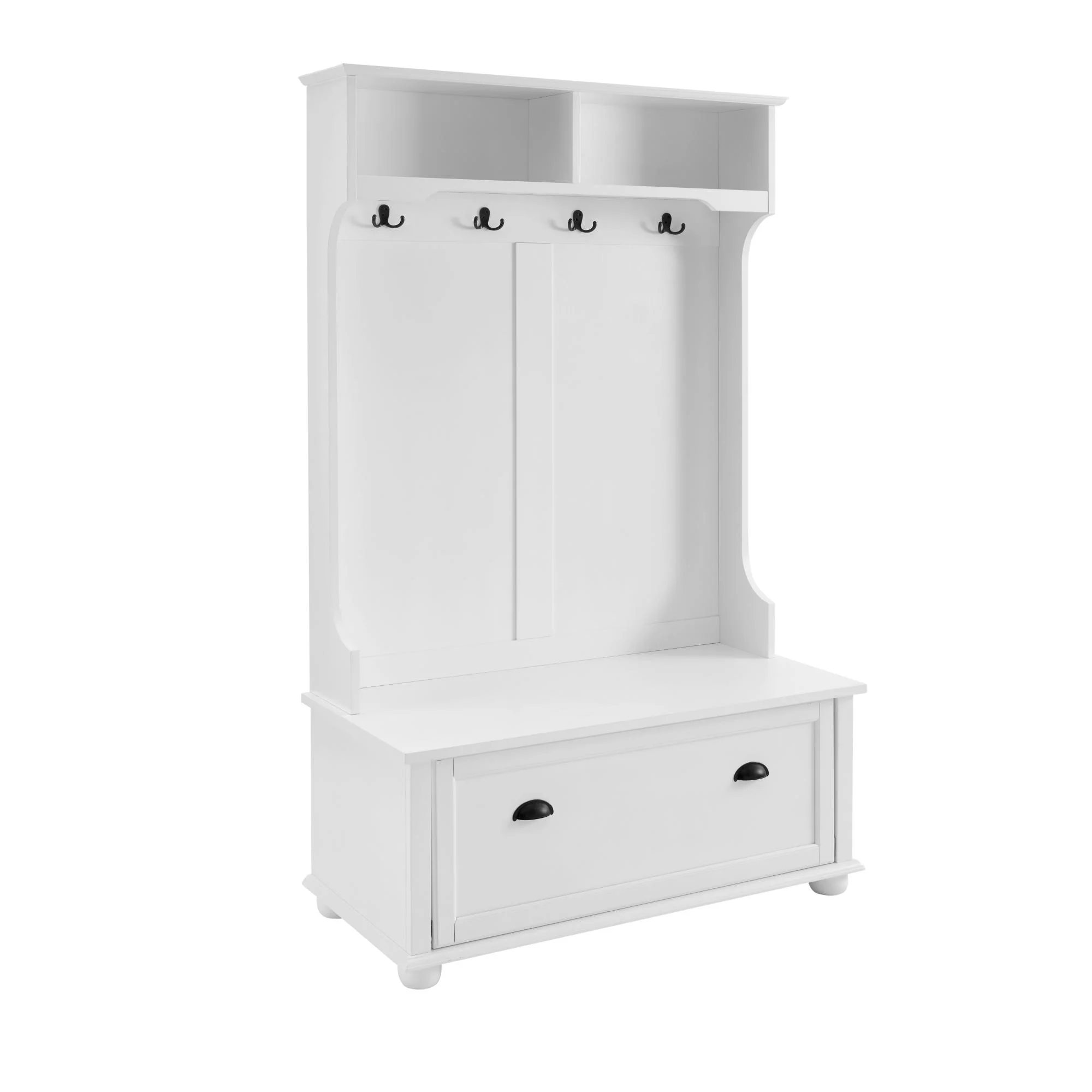 Smuxee Modern Entryway Hall Tree Bench with Coat Rack with Shoe Cabinet, Open Shelf, White