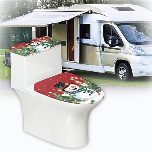 Christmas Bow Bell Toilet Tank Lid Cover and Toilet Seat Lid Cover 2 Pcs Set Toilets Covers with Elastic Cloth Fits Most Toilets Tanks & Lids