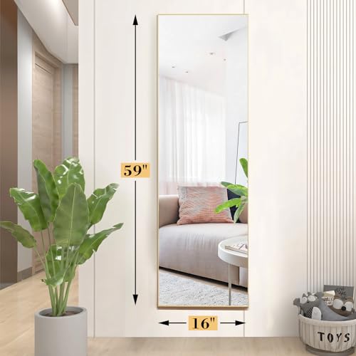 DUMOS Arched Full Length Mirror with Stand Floor Standing Aluminum Frame for Bedroom Body Hanging Leaning Modern Simple Home Decor Shatter-Proorf Nano Glass Wall Living Room Cloakroom Black 59