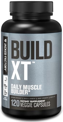 Jacked Factory Build-XT Daily Muscle Builder & Performance Enhancer - Muscle Building Supplement for Muscular Strength & Growth | Trademarked Ingredients Peak02, ElevATP, & Astragin - 60 Veggie Pills