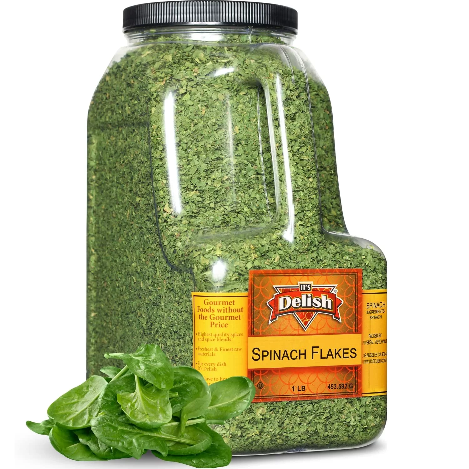 Gourmet Chopped Dried Spinach Flakes by Its Delish, 1 lb Bulk Restaurant Gallon Size Container Jug with Handle  Premium Natural Dehydrated Spinach For Cooking, Camping, Backpacking - Easy To Use