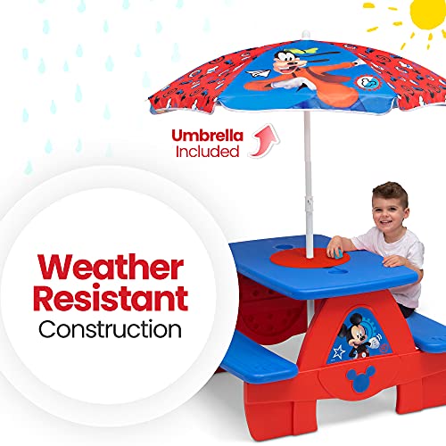 Delta Children 4 Seat Activity Picnic Table with Umbrella and Lego Compatible Tabletop, PAW Patrol