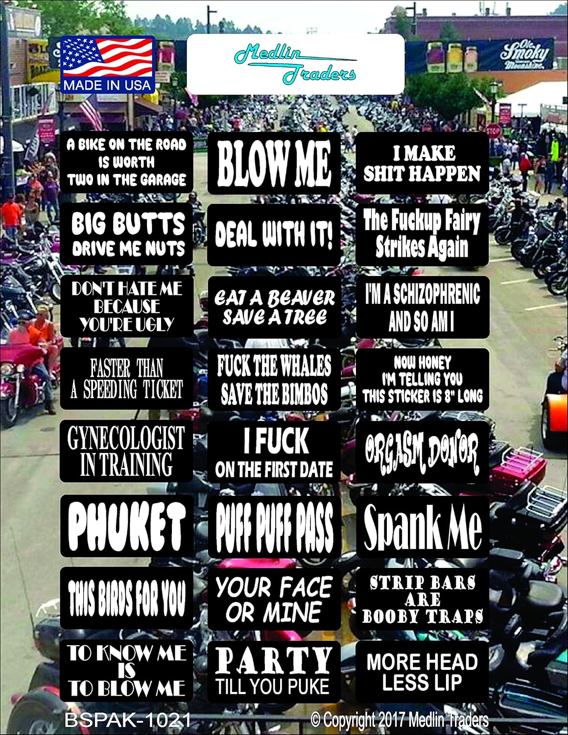 Biker Sticker Pack (#1021) Funny 24 Pack, Funny Helmet Sticker Pack 24 Stickers Biker Decals