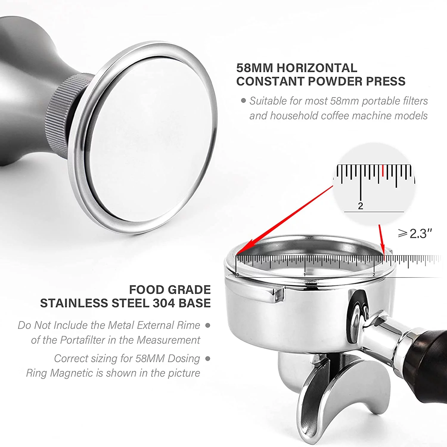 58mm Coffee Tamper, Espresso Tamper Barista 58mm Hand Tamper by CrossCreek with Stainless Steel Flat Base 6296-51202-01A