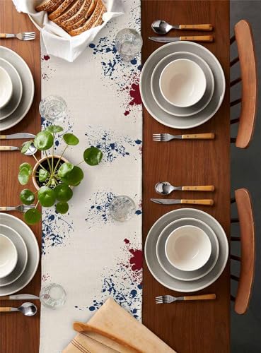 Independence Day Cotton and Linen Table Runner 13 x 90 Inches, Kitchen Table Runner Eagle USA Flag Watercolor Style Dresser /Cabinet/ Dinning Table Decor