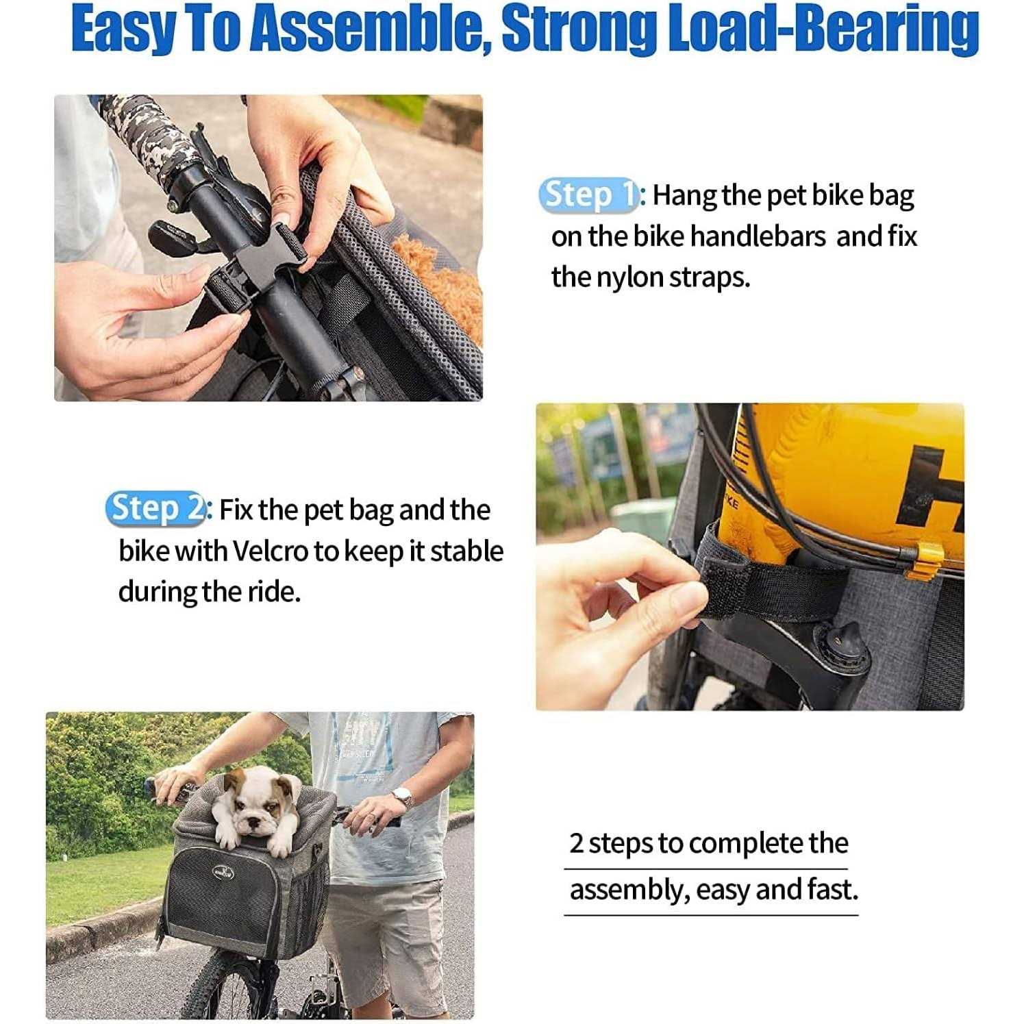 Wakytu Dog Bike Basket Carrier Pet Bicycle Front Carrier Backpack for Bike Riding Foldable Removable - Pet Supplies online store