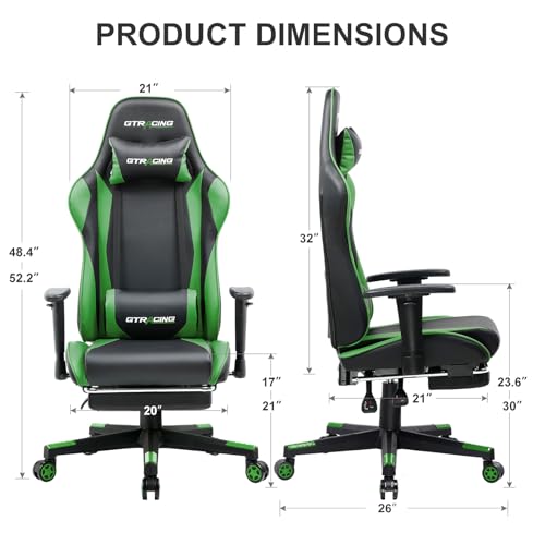 GTRACING Gaming Chair with Footrest, Ergonomic Computer Game Desk Chair, Reclining Game Chair Seat Height Adjustment, Swivel Rocker with Headrest and Lumbar (Blue)