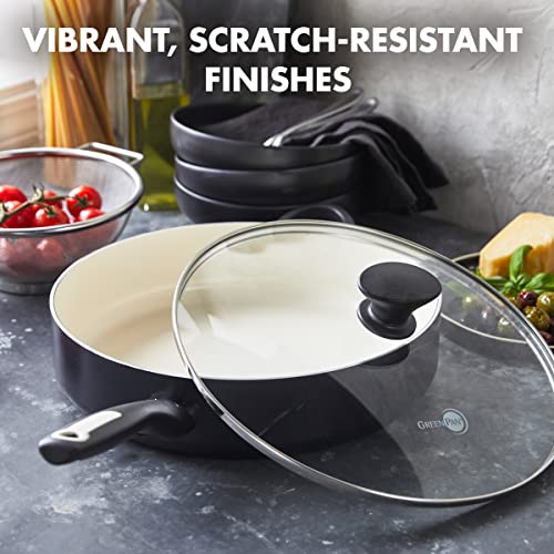 GreenPan Rio Healthy Ceramic Nonstick 5QT Saute Pan Jumbo Cooker with Helper Handle and Lid, PFAS-Free, Dishwasher Safe, Turquoise