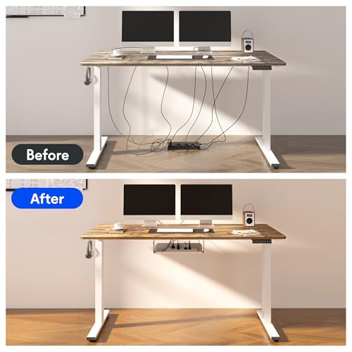 FLEXISPOT EN2 Whole-Piece Standing Desk with Clamp Power Strip, 55 x 28” Electric Stand Up Height Adjustable Desk with Cable Management (Black Frame + 55