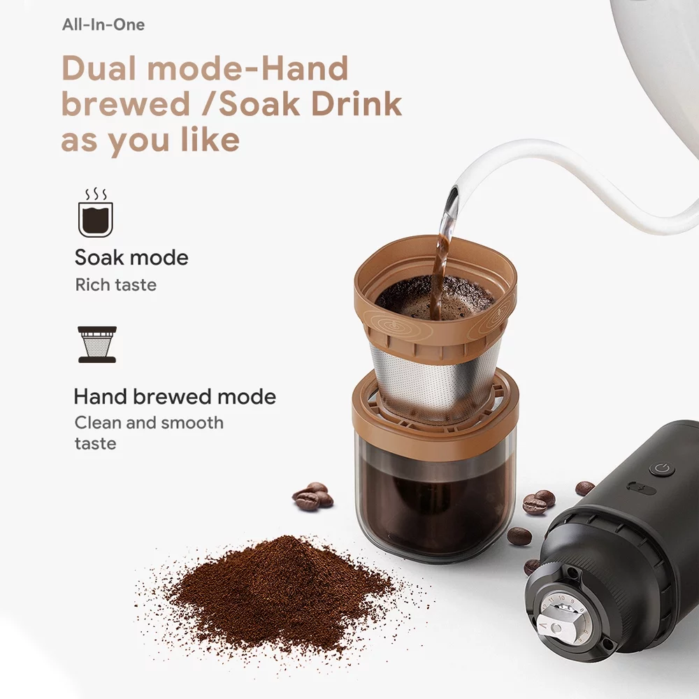 Anself Electric Burr Coffee Grinder 25 Gears Adjustable 24W Portable USB Rechargeable Burr Mill Coffee Bean Grinder with Stainless Steel Core Cleaning Brush for Espresso French Press Drip Coffee Bl