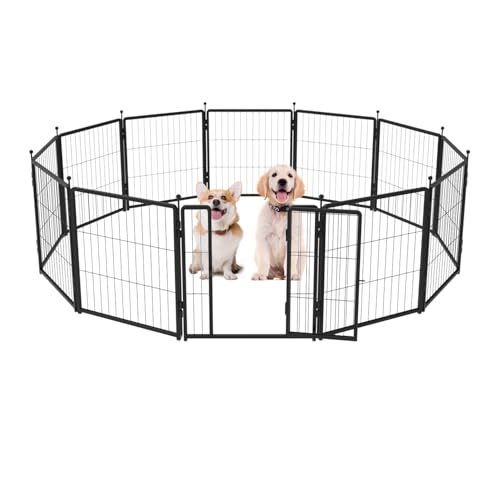 Dog Playpen 24 inch 12 Panels for Indoor & Outdoor Use – Heavy-Duty Metal Pet Fence with Ground Stakes, Rounded Ball Tops for Safety, Stable & Foldable Design, Easy to Assemble