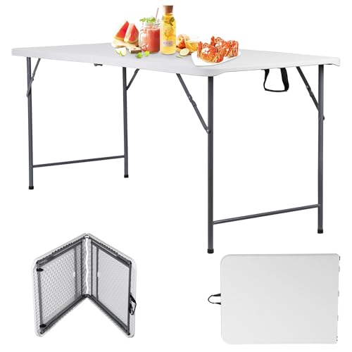 ZenStyle 3 ft Adjustable Folding Table, Indoor Outdoor Portable Plastic Dining Card Table Utility Table for Camping Dining Event Party, White (Rectangular, 30