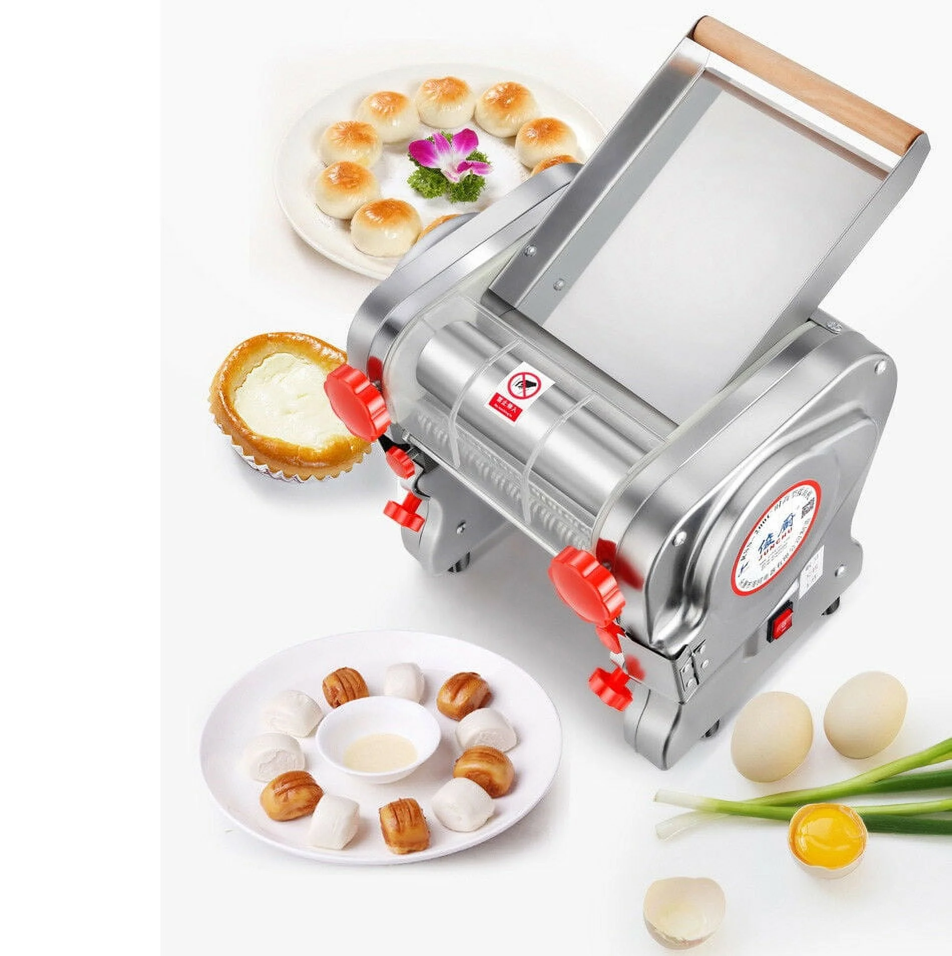 110V 240mm Electric Pasta Press Maker Automatic Noodles Machine Dumpling Skin Maker +3/9mm Wide Noodle Cutter +1.8mm Round Noodle Cutter