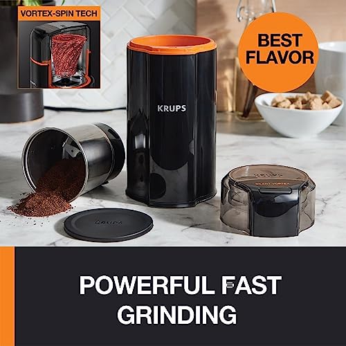 Krups Coffee Grinder, Fast-Touch, 3oz, 85g bean hopper - Easy to Use, One Touch Operation - 200 Watts - Espresso Grinder, Spice Grinder, 2 to 12 cup Coffee Bean Grinder, Silver