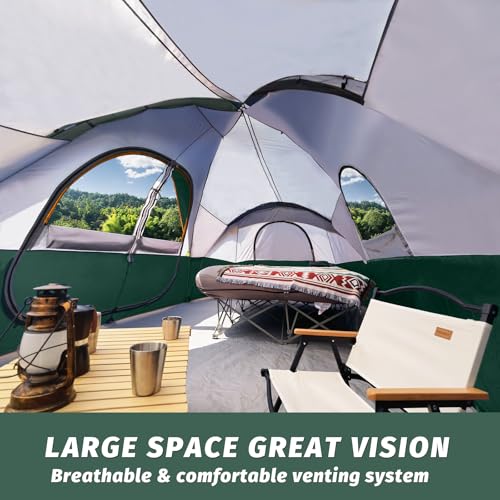 UNP Camping Tent 10-Person-Family Tents, Parties, Music Festival Tent, Big, Easy Up, 5 Large Mesh Windows, Double Layer, 2 Room, Waterproof, Weather Resistant, 18ft x 9ft x78in