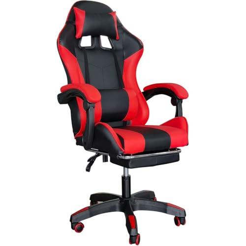 Gaming Chair, Ergonomic Computer Chair with Lumbar Support, Office Chair with Footrest, Swivel Chair Adjustable with Headrest, Red