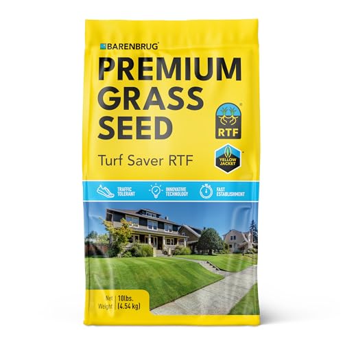 Barenbrug Turf Saver RTF Grass Seed with Yellow Jacket Seed Coating - Less Water Self-Repairing Tall Fescue Turf for Use on Sports Field, Golf Courses, Parks, Lawns, and Yard (10 LB Bag)