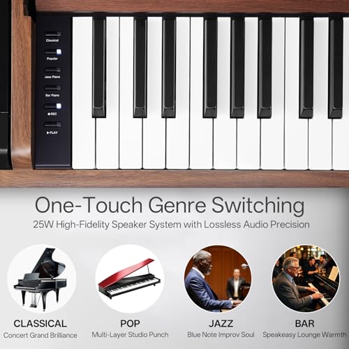 AKLOT Modern Weighted Keyboard Piano: 88-Key Graded Hammer Action Digital Piano, ​Silent Soft-Fall Cover, U-Stand, Triple Pedal, MIDI, Headphone, Beginner Lesson Book (AUR-LS03 Satin Walnut)