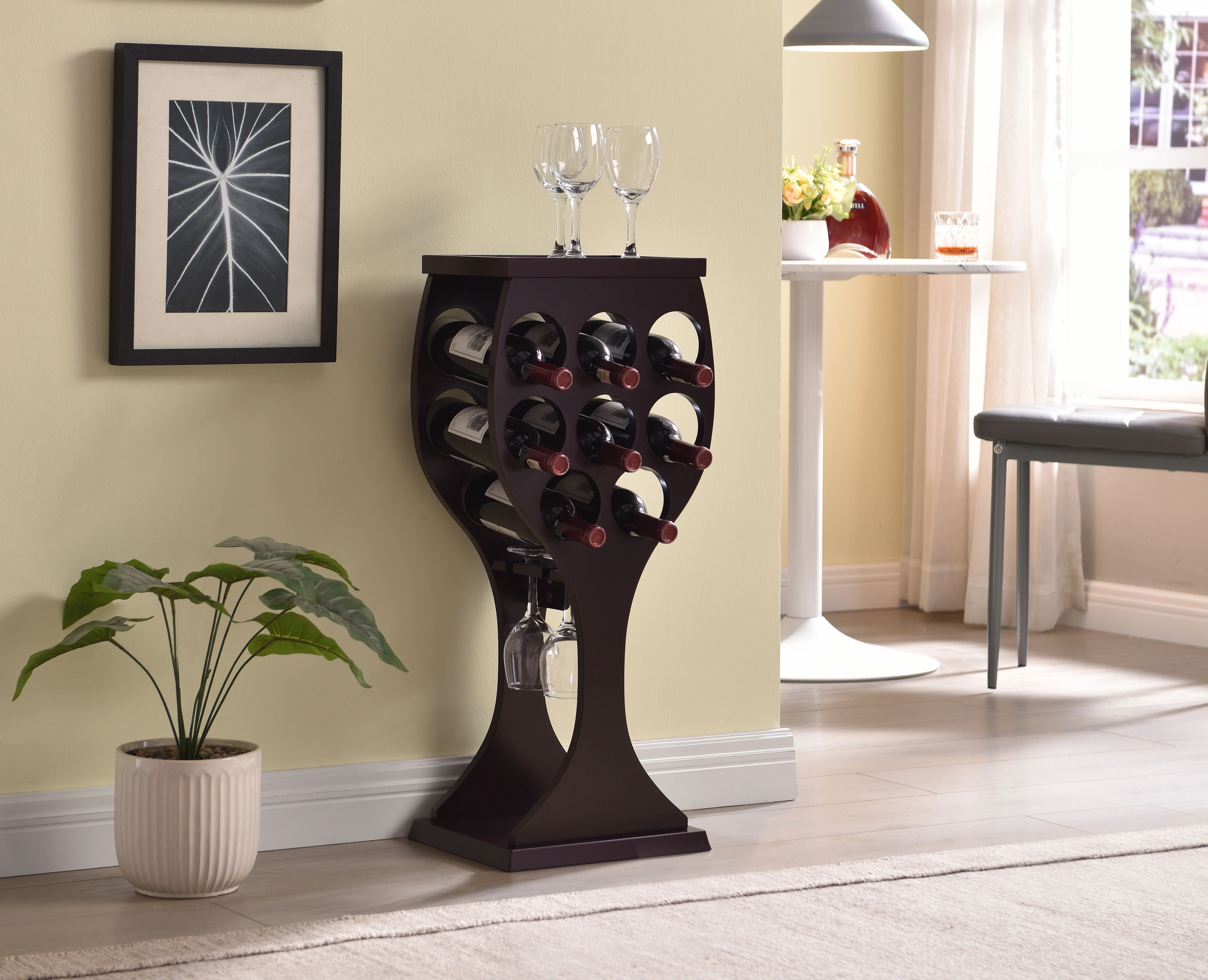 Kings Brand Furniture - Freestanding Wine Rack & Cabinet - Holds 8 Bottles, Glass Holder & Top Shelf Storage