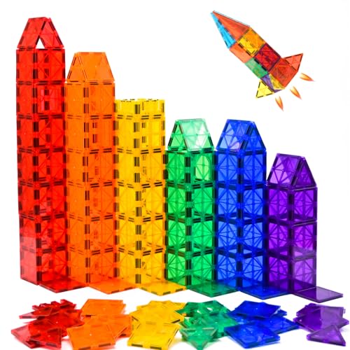 FNJO Magnetic Tiles, 100PCS Building Blocks, Magnets Building Set, STEM Construction Stacking Toy Gift for Kids 3+ Boys and Girls Preschool Kindergarten Toy