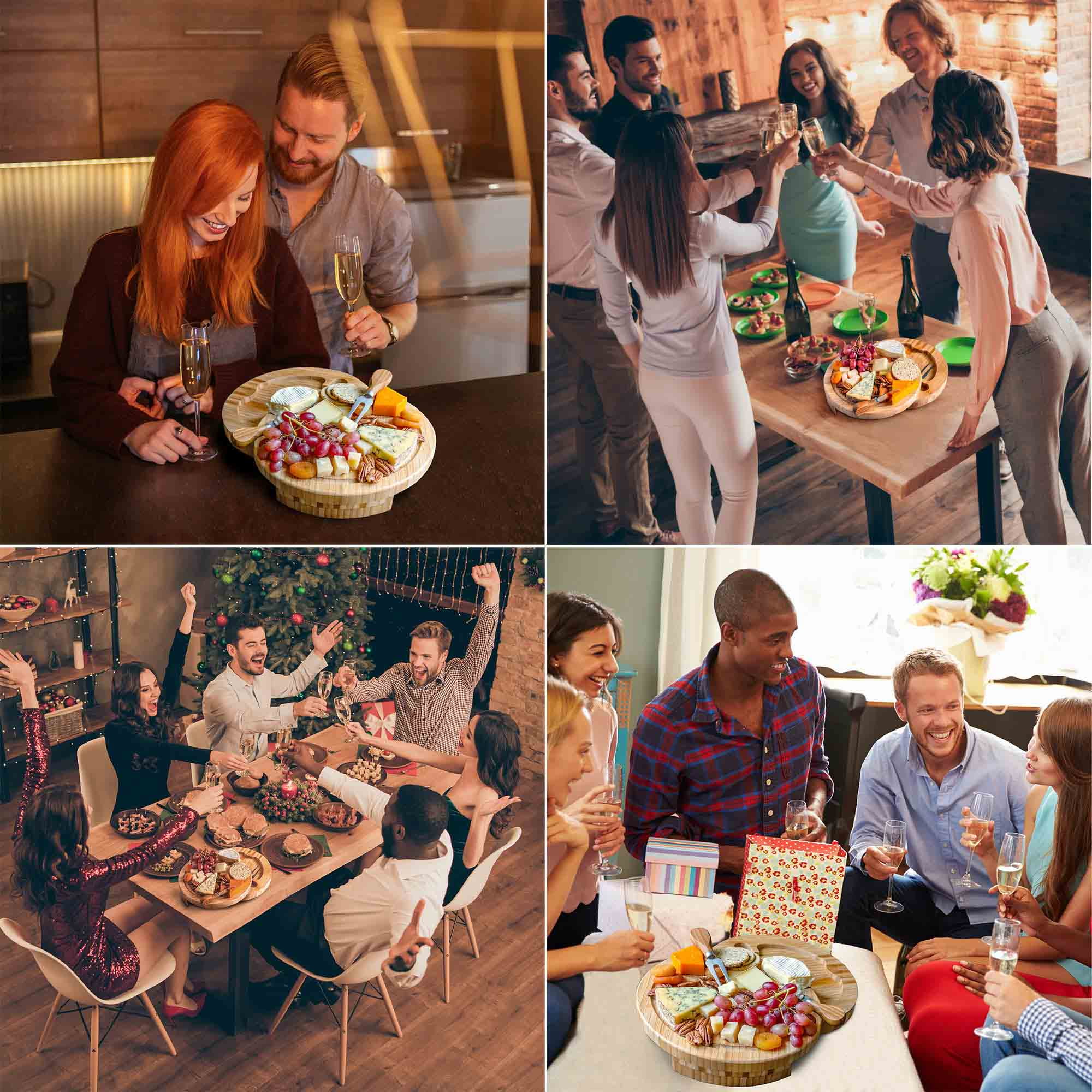 BlauKe® Bamboo Cheese Board and Knife Set – 10 inch Round Charcuterie Board, Serving Tray, Platter, Wood Cheese Board Set – Gift Idea