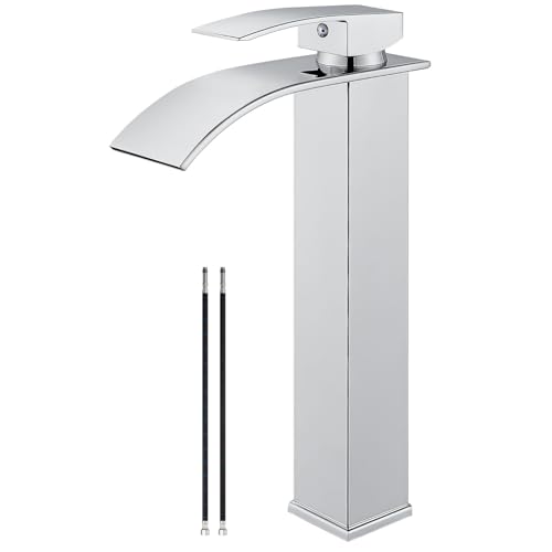 Airuida Brushed Gold Tall Waterfall Bathroom Vessel Sink Faucet Modern Bathroom Vanity Faucet Single Handle Single Hole Farmhouse Bar Mixer Tap Washbasin Faucet Deck Mount