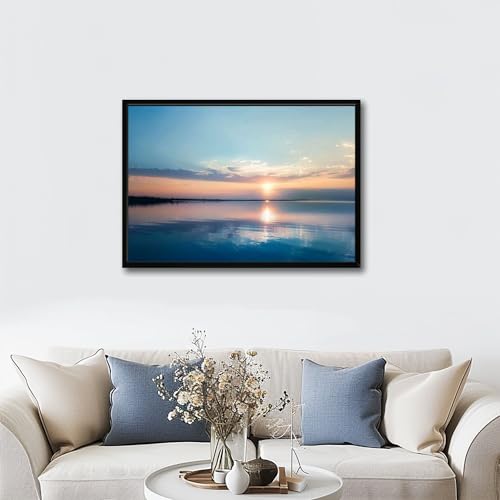 Black Framed Canvas Wall Art Decor Gorgeous view sunset lake summer day blue sky Europe Sweden Gorgeous Print Picture Poster Paintings Artwork Large Size for Living Room Bedroom Hanging 23