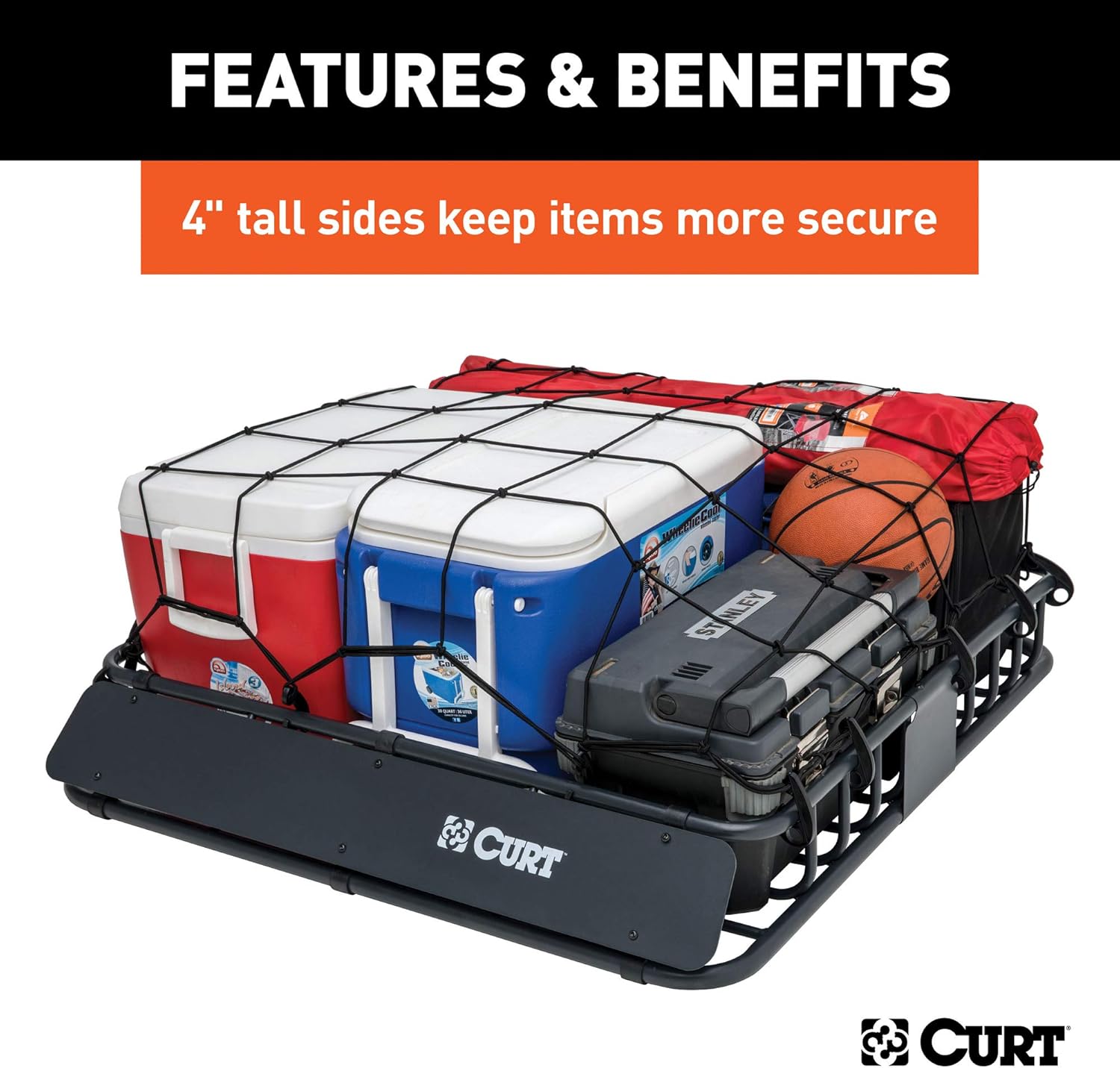 CURT 18115 Universal 42 x 37-Inch Black Steel Roof Rack Rooftop Cargo Carrier