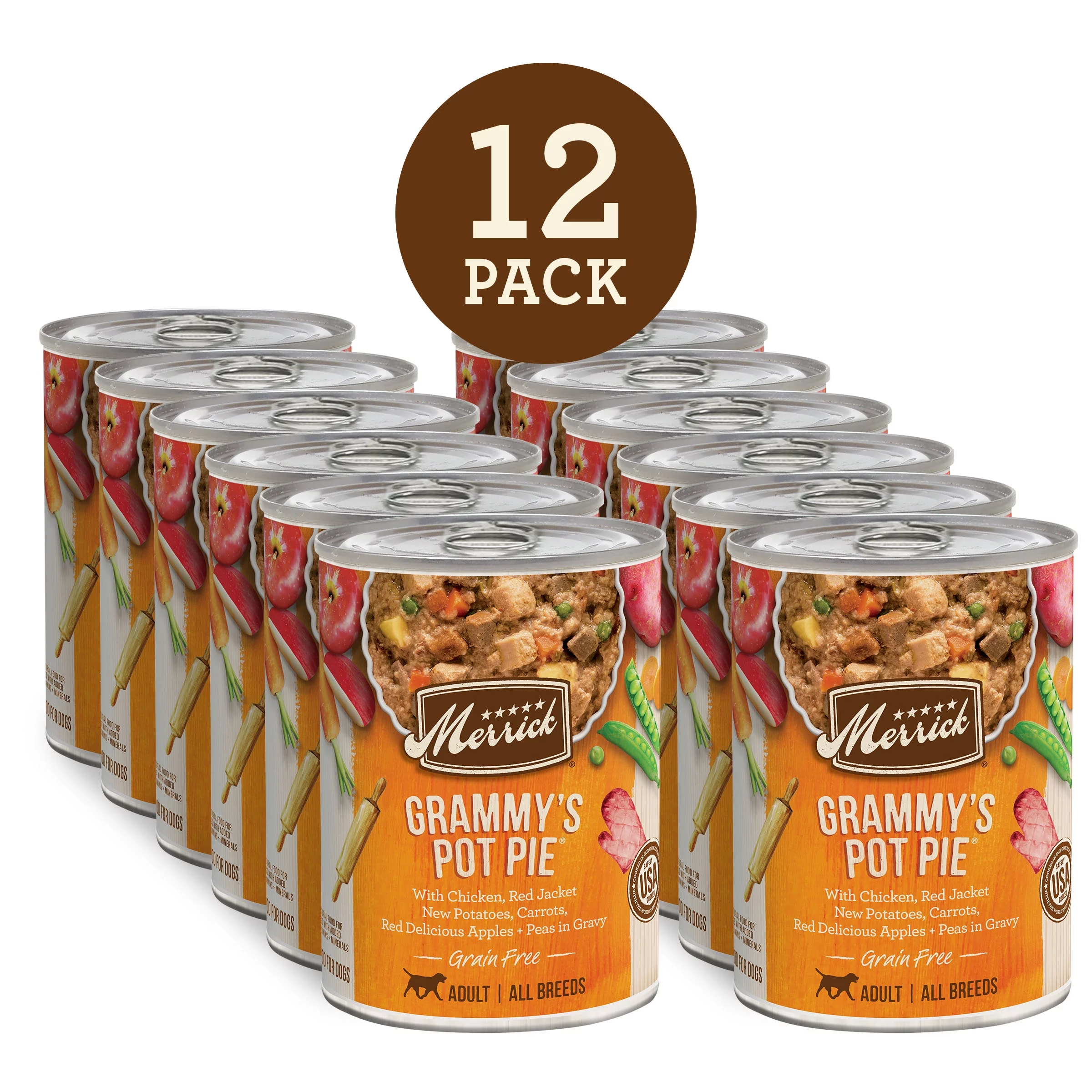 (12 Pack) Merrick Grain Free Wet Dog Food, Grammy's Pot Pie Canned Dog Food, 12.7 oz Cans