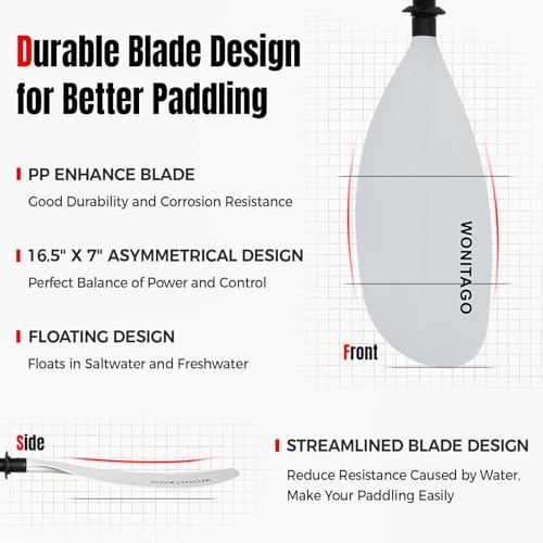 Kayak Paddles with Alloy Shaft and PP Blade, Floating Kayaking Oars, Adjustable 230-250 cm/90-98 Inches, 210-230 cm/82-90 Inches