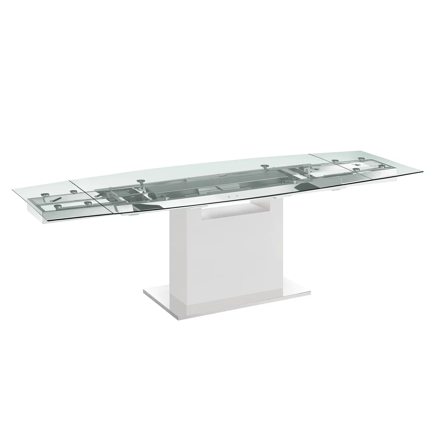 Talenti Casa OLIVIA dining table in clear glass with high gloss white lacquer base.