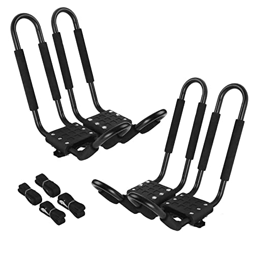 Kayak Roof Rack 2 Pairs J-Bar Carrier Holder for Canoe, SUV, Cars, Truck, Surf Ski, Car Top Mount Racks for Trip, Set of 4