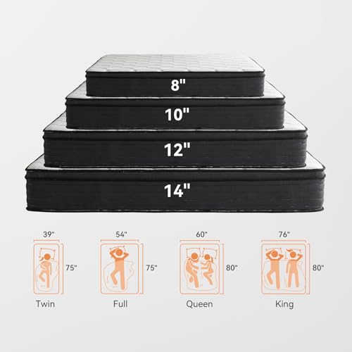 Queen Size 12 Inch Memory Foam Hybrid Mattress, Cooling Gel with Pocketed Coils for Pressure Relief, Motion Isolation, Medium Firm, 365-Night Trial, 10-Year Warranty, Mattress in a Box