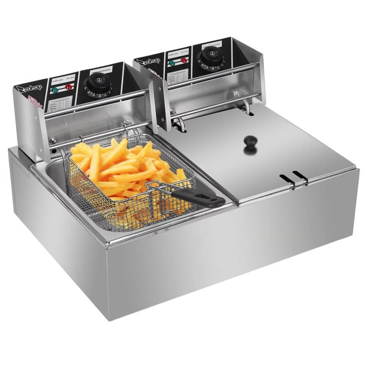 Fithood EH82 5000W MAX 110V 12.7QT/12L Stainless Steel Double Cylinder Electric Fryer US Plug