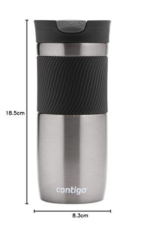 Contigo Byron Snapseal Travel Mug, Stainless Steel Thermal Mug, Vacuum Flask, Leakproof Tumbler, Coffee Mug with BPA Free Easy-Clean Lid, 590 ml, Black