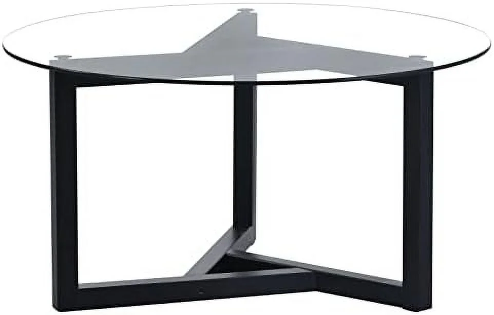 TJUNBOLIFE Round Glass Coffee Table  Modern Cocktail Table Sofa Table for Living Room (Wood)